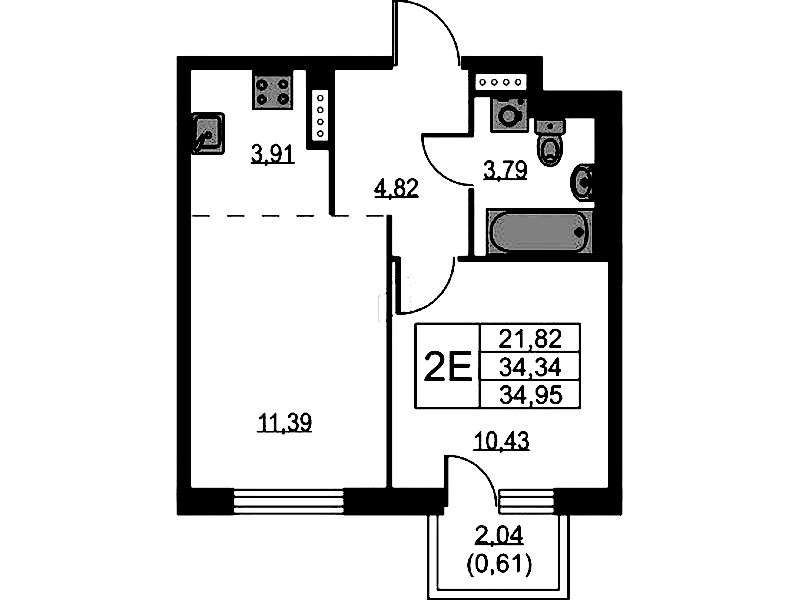 1-комнатная квартира 34.95 м², 5/9 эт., ЖК «Квартал Лаголово»